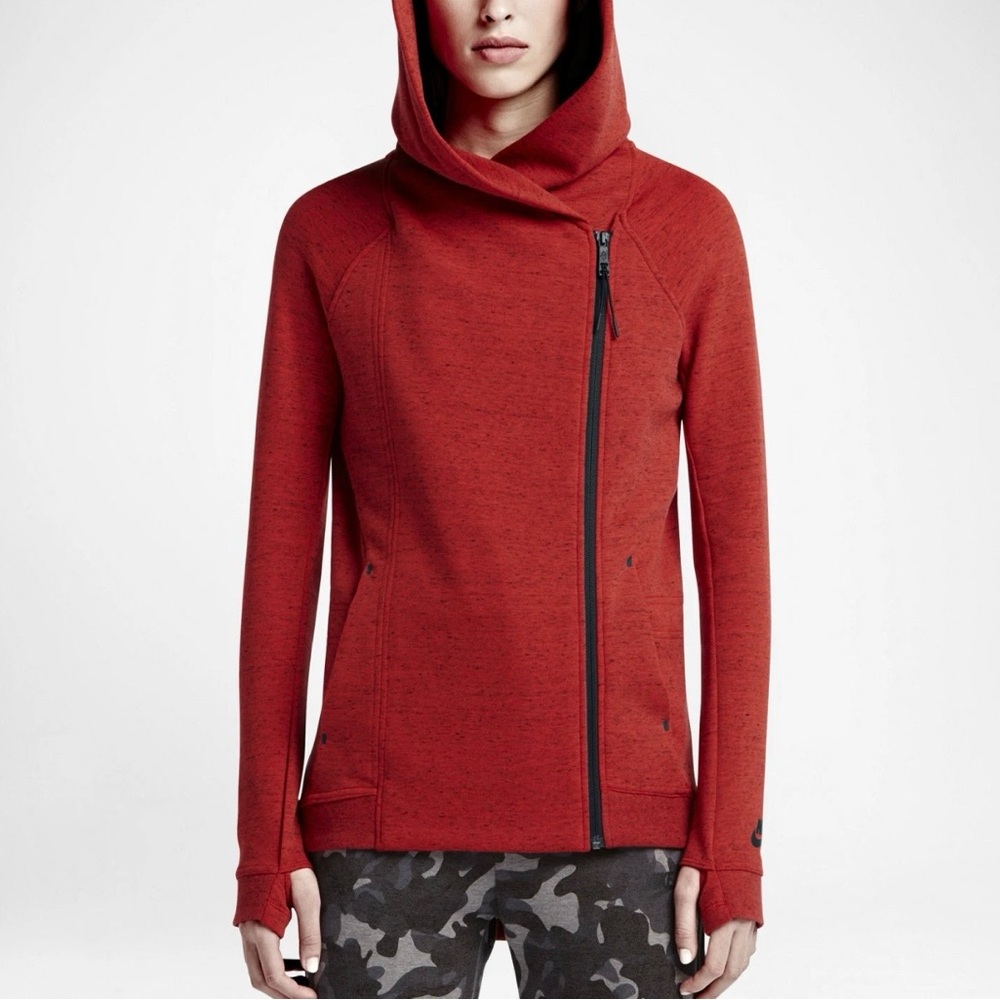 Nike Woman’s Tech Fleece Cape Hoodie Bright Crimson Warm Feminine Fit Sz. Medium
